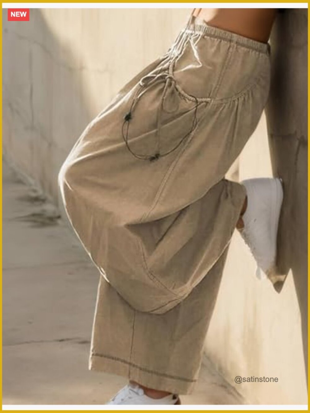 Wide Leg Track Pants with Ruched Pockets Nylon Stretchable - Picture 2 of 6